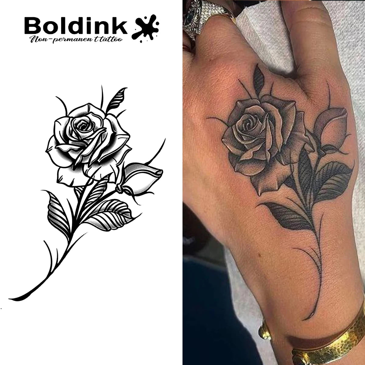 Rose Temporary Tattoo,Lasts To 15 Days New Technology Magic Waterproof Semi Permanent Sticker. - Sun Studio