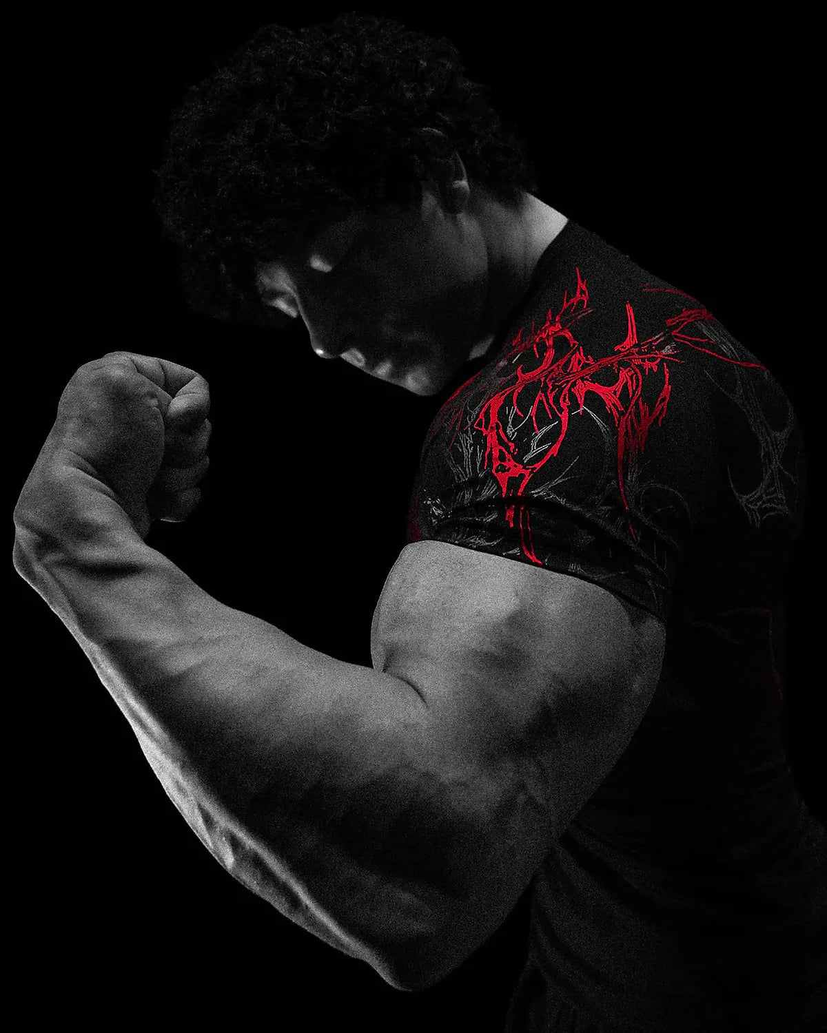 GYM T-shirt Men's Dark Gothic Print Muscle Tee  High Elasticity And Quick Drying Exercise For Bodybuilding Training 2026 Summer - Sun Studio