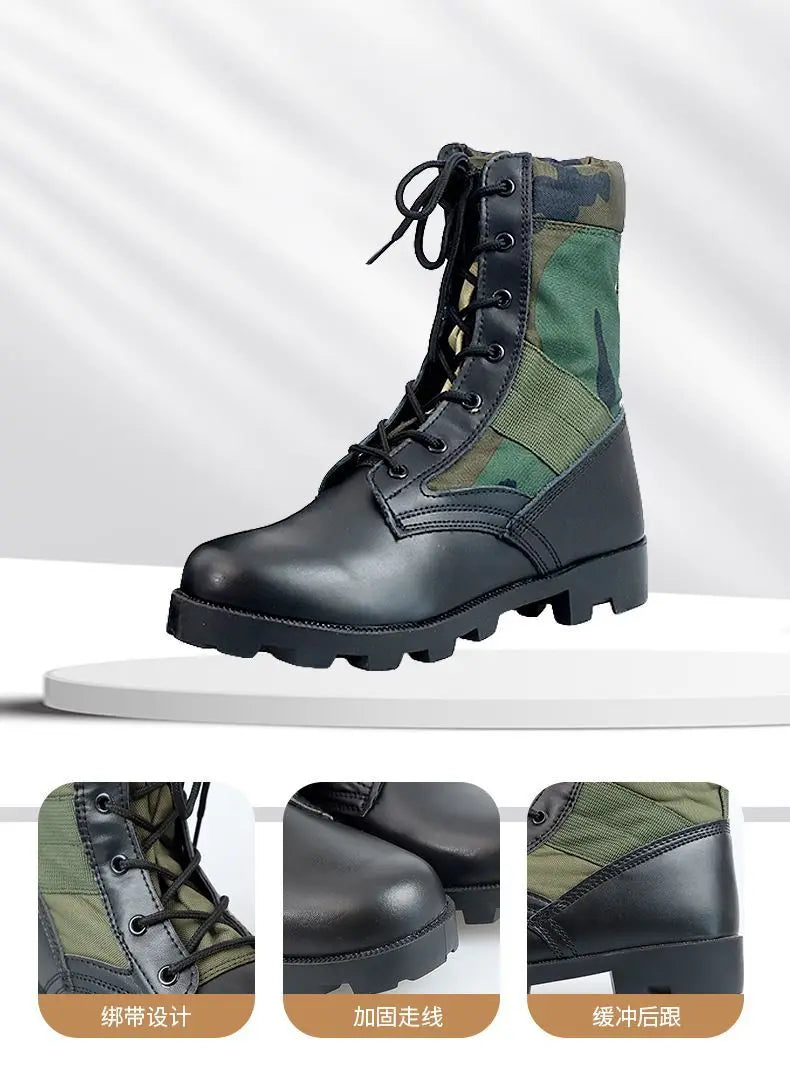 Tactical Boots Men Training Special High-Top Shoes Outdoor Shock-Absorbing Hard-Soled High-Waist Hiking Shoes - Sun Studio