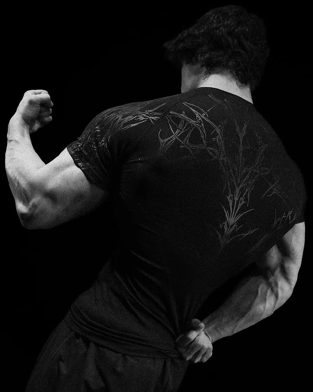 GYM T-shirt Men's Dark Gothic Print Muscle Tee  High Elasticity And Quick Drying Exercise For Bodybuilding Training 2026 Summer - Sun Studio