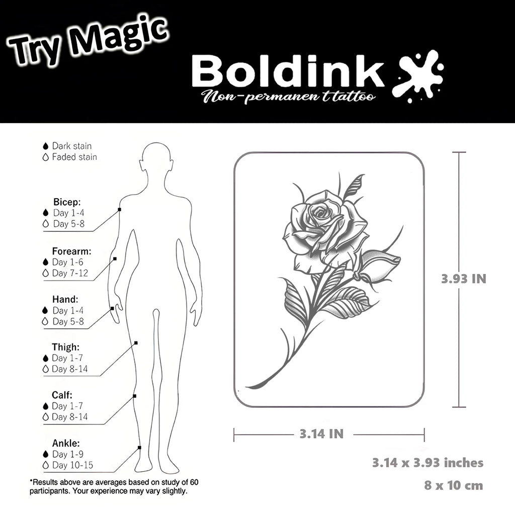 Rose Temporary Tattoo,Lasts To 15 Days New Technology Magic Waterproof Semi Permanent Sticker. - Sun Studio