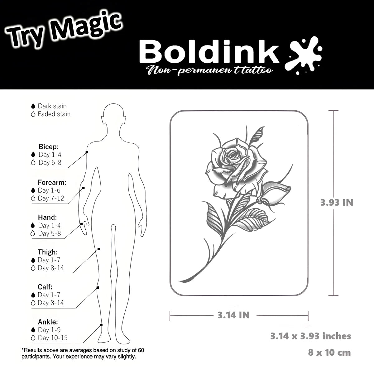 Rose Temporary Tattoo,Lasts To 15 Days New Technology Magic Waterproof Semi Permanent Sticker. - Sun Studio