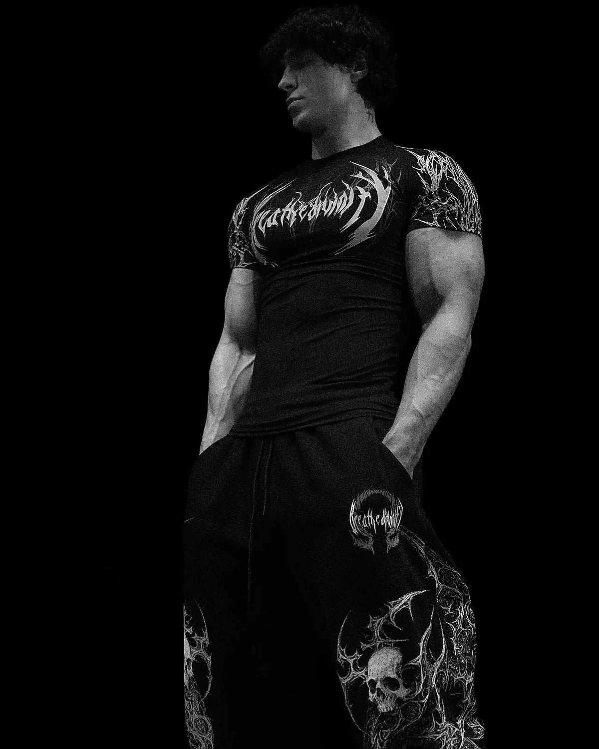 GYM T-shirt Men's Dark Gothic Print Muscle Tee  High Elasticity And Quick Drying Exercise For Bodybuilding Training 2026 Summer - Sun Studio