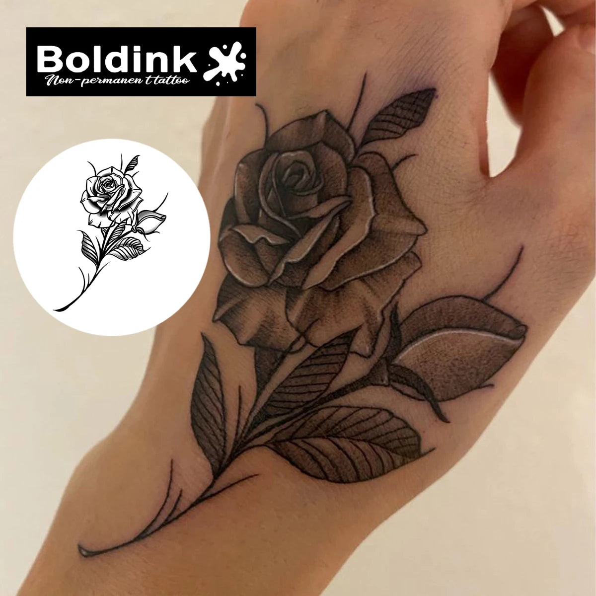 Rose Temporary Tattoo,Lasts To 15 Days New Technology Magic Waterproof Semi Permanent Sticker. - Sun Studio