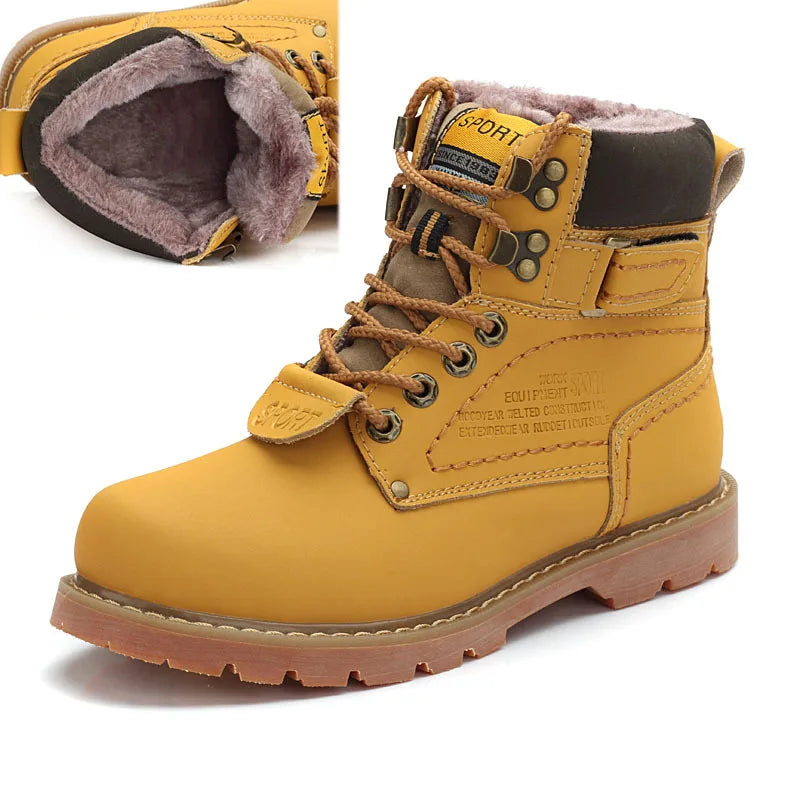 Echtes Leder Herren Winter Frühling Knöchel Trekking Militär Schnee Gelbe Taktische Stiefel Outdoor Schuhe für Frauen Männer Arbeitsschuhe