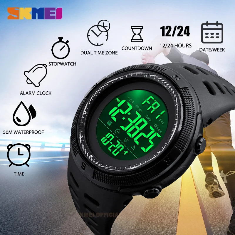 SKMEI Fashion Outdoor Sport Watch Men Multifunction Watches Alarm Clock Chrono 5Bar Waterproof Digital Watch reloj hombre 1251 - Sun Studio