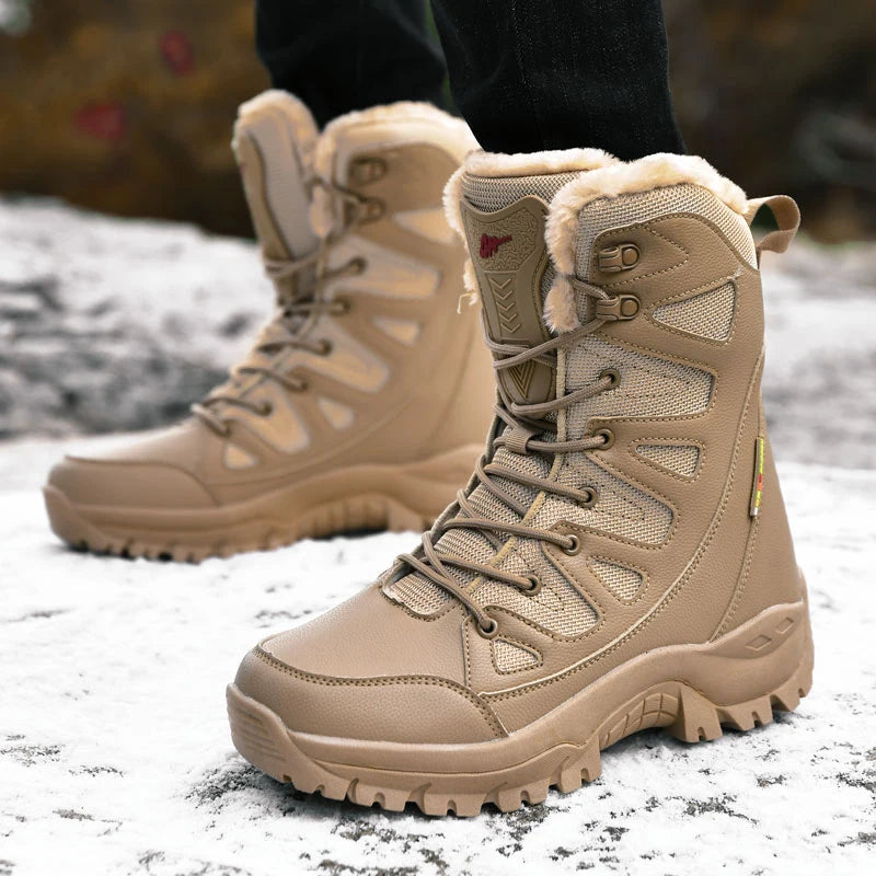 New Warm Plush Snow Boots Men Lace Up Casual High Top Men's Boots Waterproof Winter Boots Anti-Slip Ankle Boots Men's Work Boots - Sun Studio