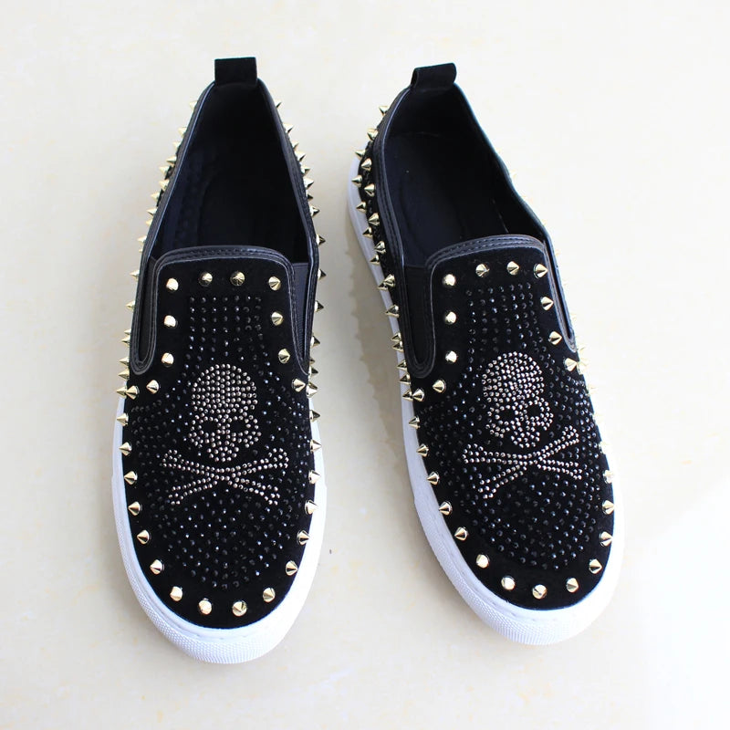 2025 New Shoes for Men Tide Leather Casual Shoes Spring Autumn Cool Skull Rivet Flat Shoes Leisure Slip-on Loafers - Sun Studio