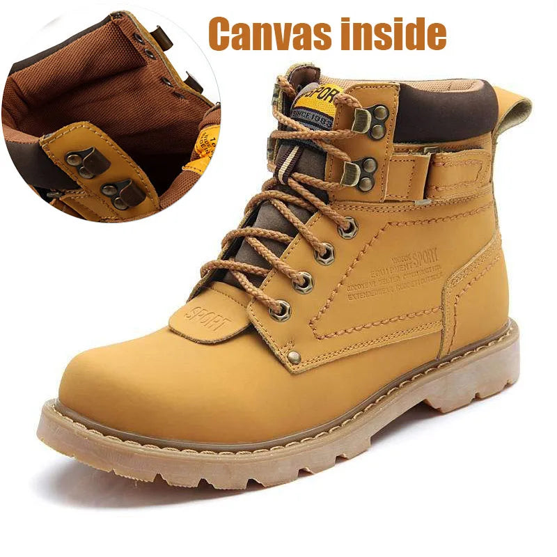 Echtes Leder Herren Winter Frühling Knöchel Trekking Militär Schnee Gelbe Taktische Stiefel Outdoor Schuhe für Frauen Männer Arbeitsschuhe