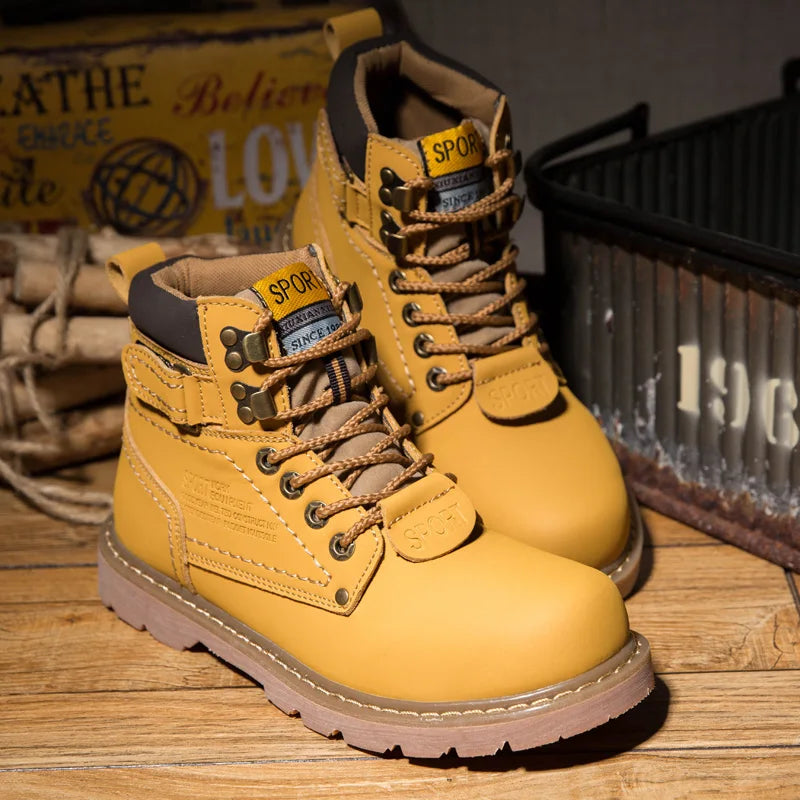 Echtes Leder Herren Winter Frühling Knöchel Trekking Militär Schnee Gelbe Taktische Stiefel Outdoor Schuhe für Frauen Männer Arbeitsschuhe