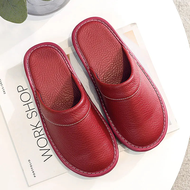 Classic PU Leather Slippers Male Indoor Unisex Shoes Men 2021 Fashion Man Leather Shoes Home Slippers Waterproof Man House Shoes - Sun Studio