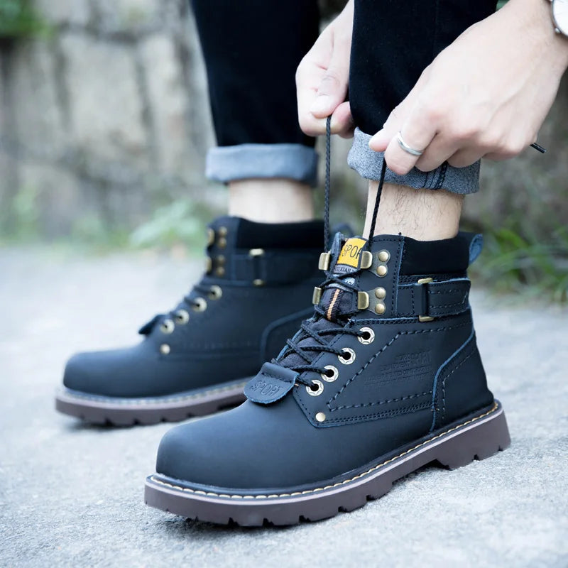 Echtes Leder Herren Winter Frühling Knöchel Trekking Militär Schnee Gelbe Taktische Stiefel Outdoor Schuhe für Frauen Männer Arbeitsschuhe