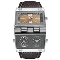 OULM 9525 Big Unique Design Male Watch Three Time Zone Unique Men's Military Watches Punk Style Leather Strap Wristwatch - Sun Studio