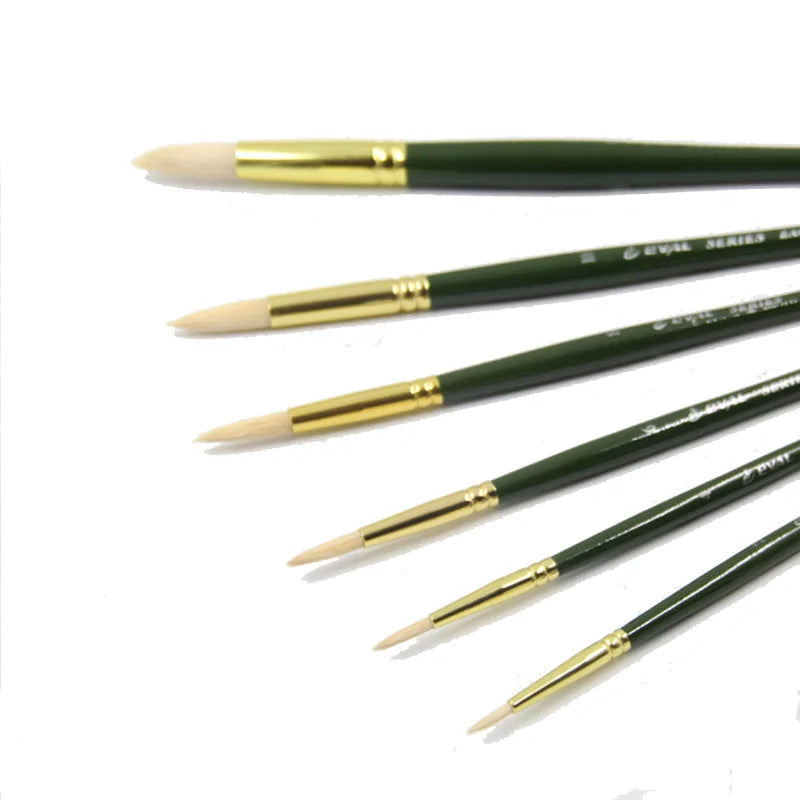 6Pcs/set pig bristle oil painting brush Artist painting brush round peak gouache watercolor pen painting Art supplies - Sun Studio