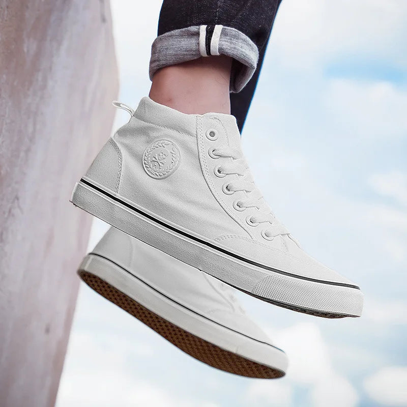 New Arrival Summer Fashion Men Flats Shoes All Black White Red Casual Shoes Mens Canvas Shoes Lace-Up High Top Black Shoes - Sun Studio