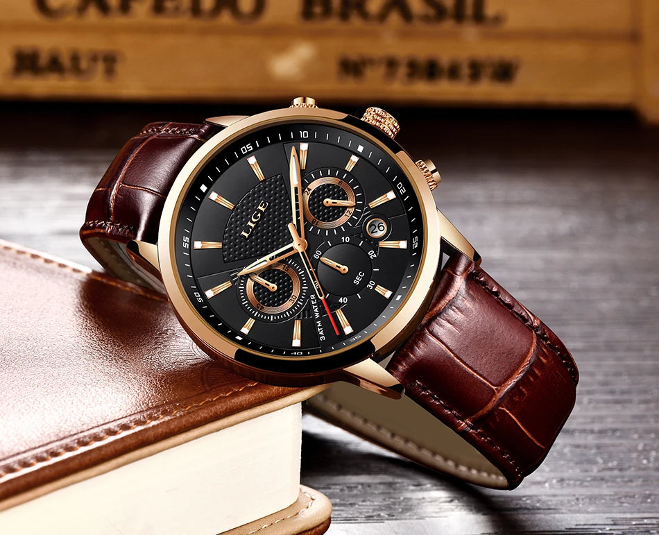 LIGE 2026 Watch Men Fashion Sports Quartz Clocks Mens Watches Top Brand Leather Military Waterproof Date Watch Relogio Masculino - Sun Studio
