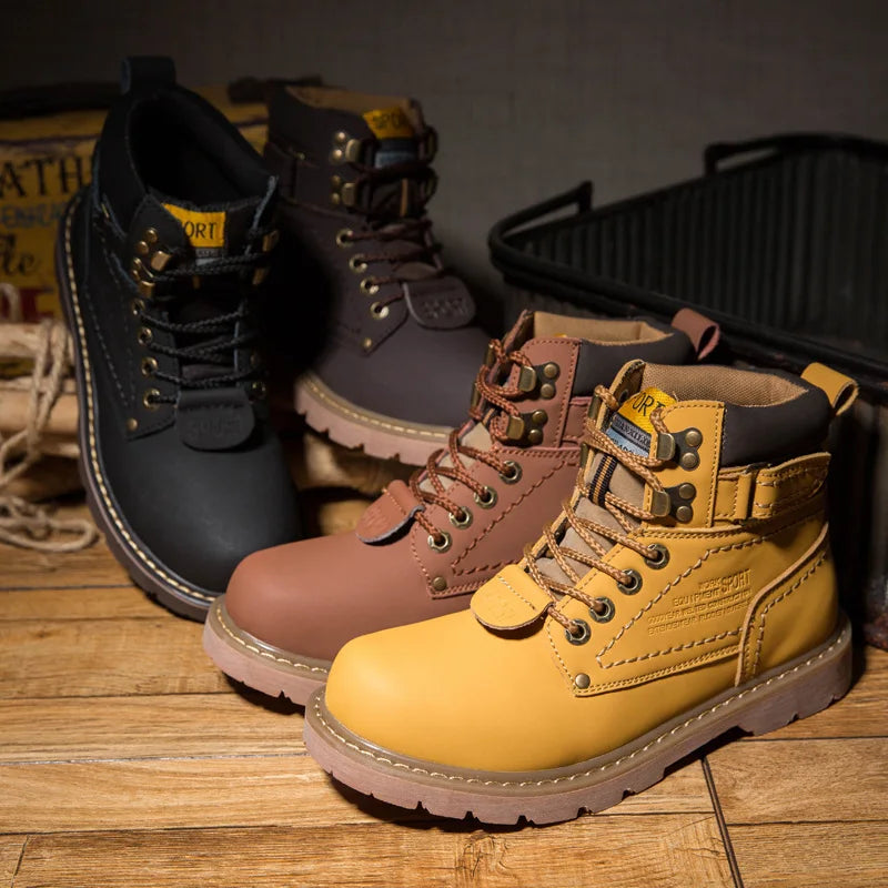 Echtes Leder Herren Winter Frühling Knöchel Trekking Militär Schnee Gelbe Taktische Stiefel Outdoor Schuhe für Frauen Männer Arbeitsschuhe