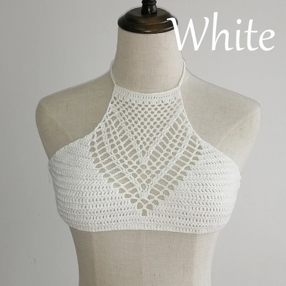 Women Sexy Bikini Tops High Neck Hollow Out Halter Swimwear Crochet Separate Swimsuit Bikini Bra Hot Sale - Sun Studio