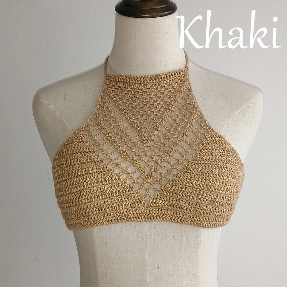 Women Sexy Bikini Tops High Neck Hollow Out Halter Swimwear Crochet Separate Swimsuit Bikini Bra Hot Sale - Sun Studio