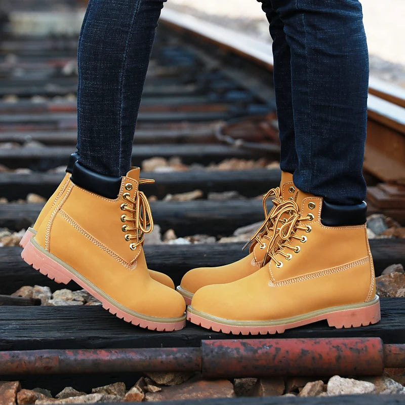 Genuine Leather Men's Winter Spring Ankle Treking Military Snow Yellow Tactical Boots Outdoor Footwear for Women Men Work Shoes - Sun Studio