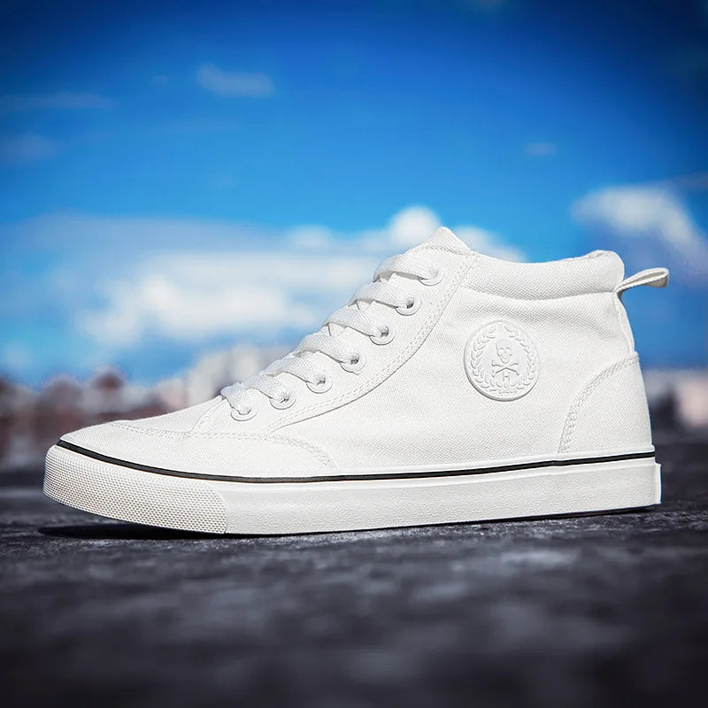 New Arrival Summer Fashion Men Flats Shoes All Black White Red Casual Shoes Mens Canvas Shoes Lace-Up High Top Black Shoes - Sun Studio