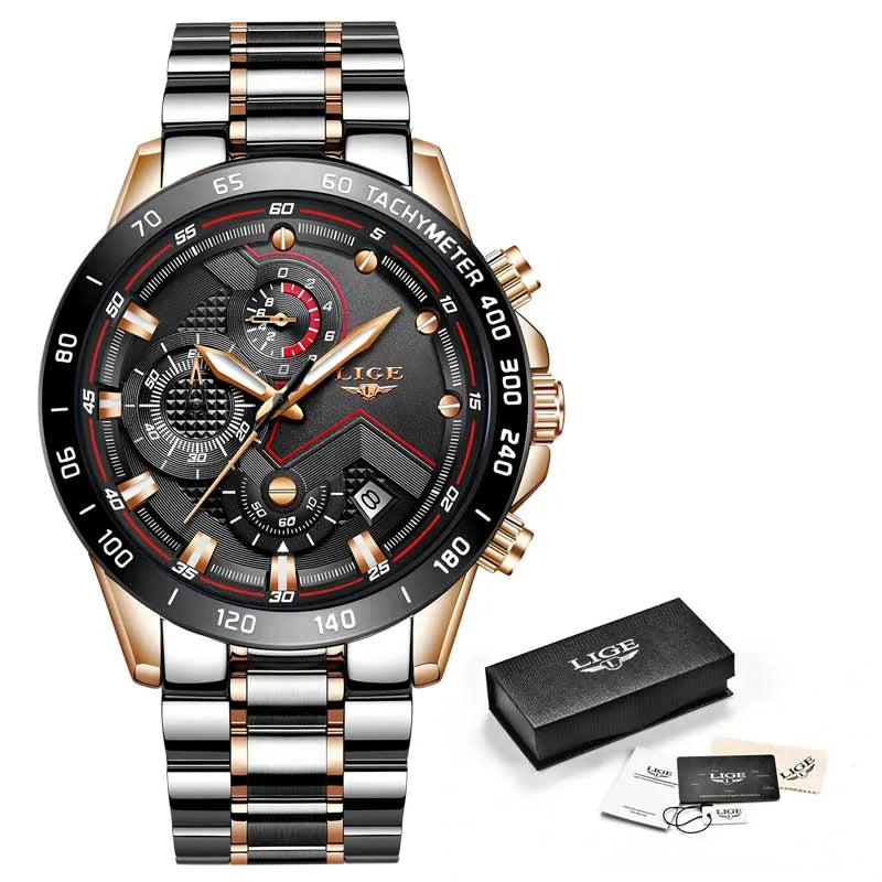 2025 New LIGE Fashion Mens Watches Stainless Steel Top Brand Luxury Sport Chronograph Quartz WithWatch For Men Relogio Masculino - Sun Studio