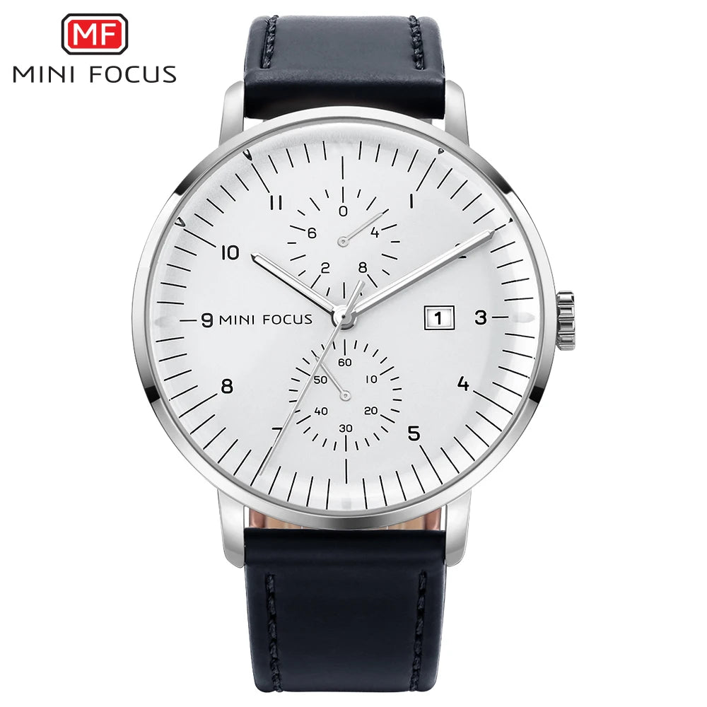 MINI FOCUS Men Watch Top Brand Luxury Quartz Watches Mens Casual Fashion Genuine Leather Male Wristwatch New Waterproof Clock - Sun Studio