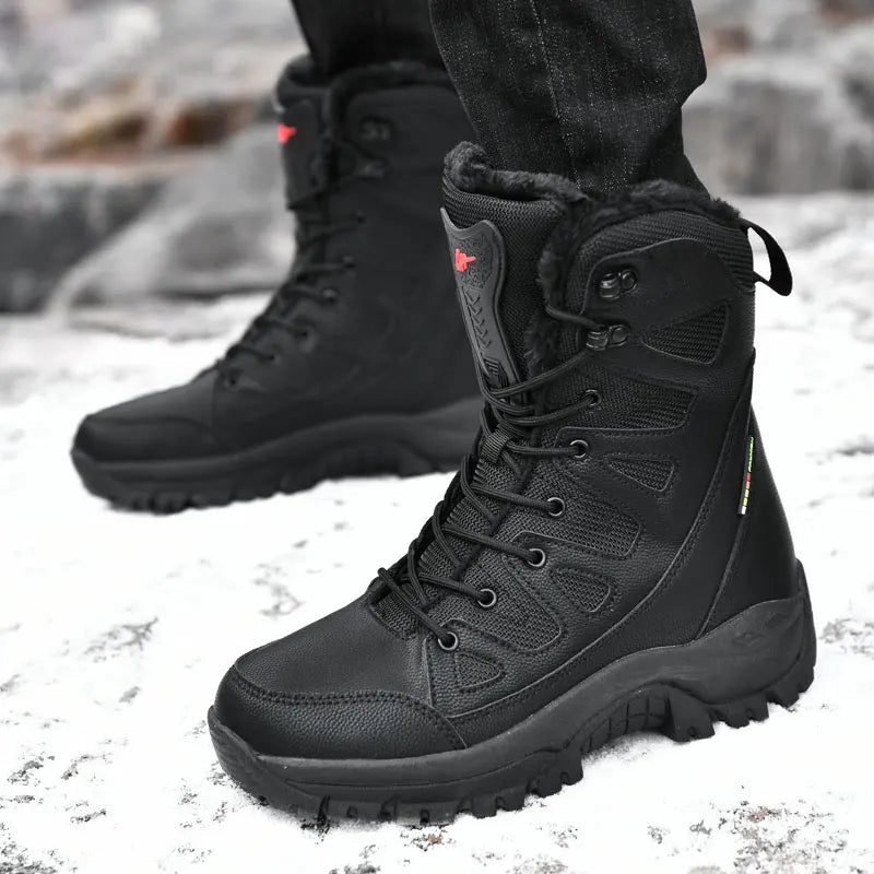 New Warm Plush Snow Boots Men Lace Up Casual High Top Men's Boots Waterproof Winter Boots Anti-Slip Ankle Boots Men's Work Boots - Sun Studio