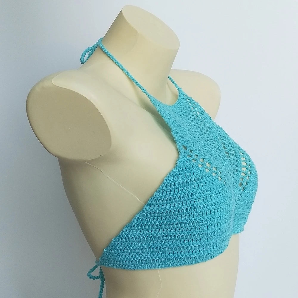 Women Sexy Bikini Tops High Neck Hollow Out Halter Swimwear Crochet Separate Swimsuit Bikini Bra Hot Sale - Sun Studio