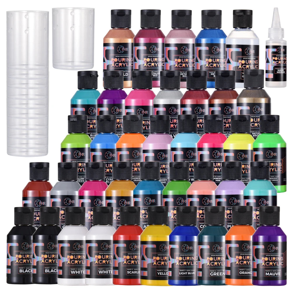 OPHIR Acrylic Pouring Paint Water-Based High Flow Arts Supply 36 Colors for Choose 100ML/Bottle TA001 - Sun Studio