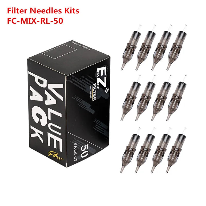 50Pcs Assorted FILTER Tattoo Cartridge Needles Mixed #10 #12 RL RS M1C M1 for Rotary Cartridge Tattoo Machine Pen Tattoo Girps - Sun Studio