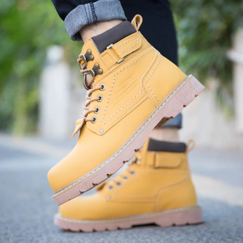 Echtes Leder Herren Winter Frühling Knöchel Trekking Militär Schnee Gelbe Taktische Stiefel Outdoor Schuhe für Frauen Männer Arbeitsschuhe
