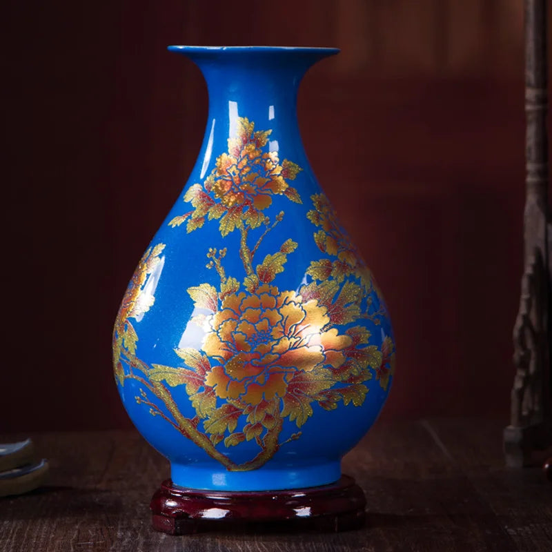 New Chinese Style Vase Jingdezhen Classical Porcelain Crystal Glaze Flower Vase Home Decor Handmade Shining Famille Rose Vases - Sun Studio