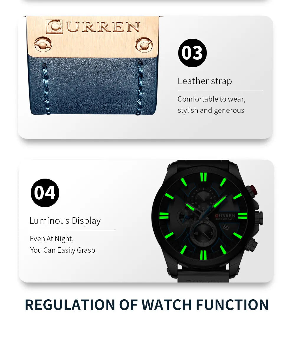 New CURREN Men Watches Fashion Quartz Wrist Watches Men's Military Waterproof Sports Watch Male Date Clock Relogio Masculino - Sun Studio