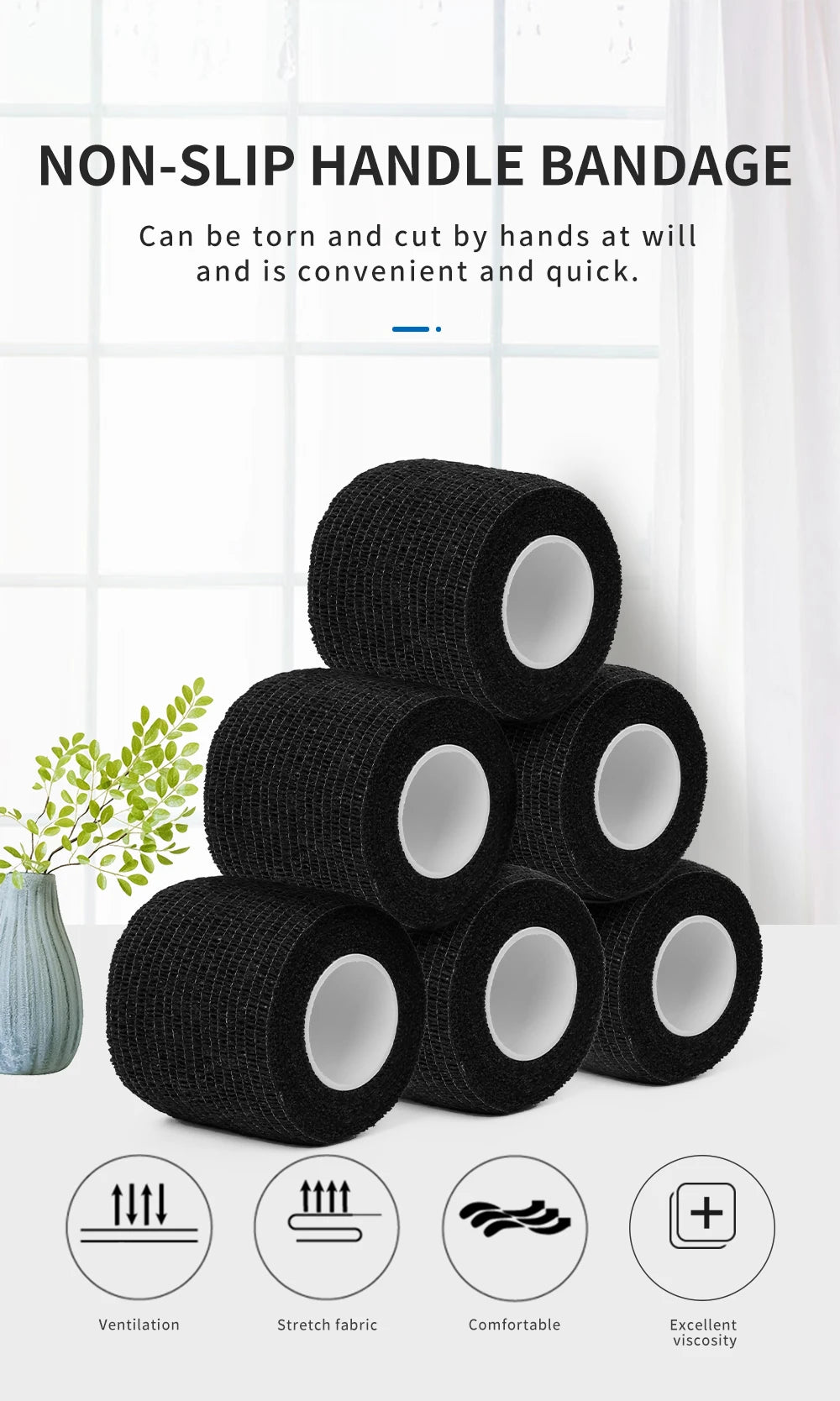 Black Tape Tattoo Handle Bandage Anti-slip Athletic Nonwoven Waterproof Disposable Self-adhesive Elastic Bandage Grip Cover Wrap - Sun Studio