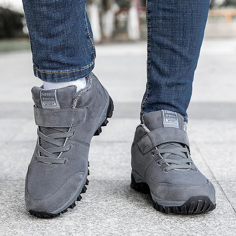 Brand Winter Men Suede Work Shoes Fur Warm Ankle Boots Outdoor Non-slip Men's Boots Men Waterproof Snow Boots Big Size 36-48 - Sun Studio