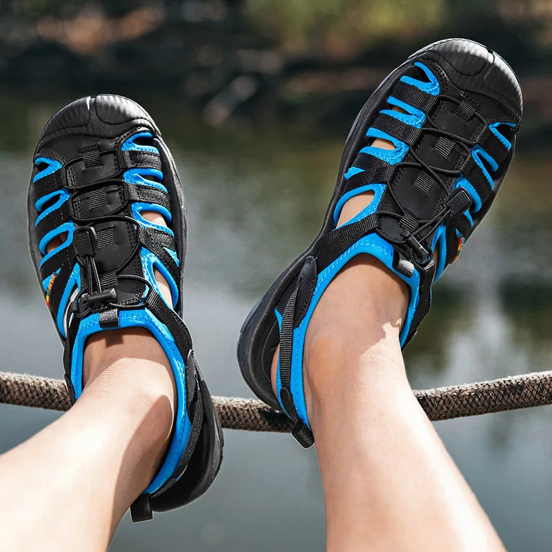 New Summer Genuine Leather Men Sandals Fashion Design Breathable Casual Shoes Men Soft Bottom Outdoor Beach Sandals Big Size 48 - Sun Studio