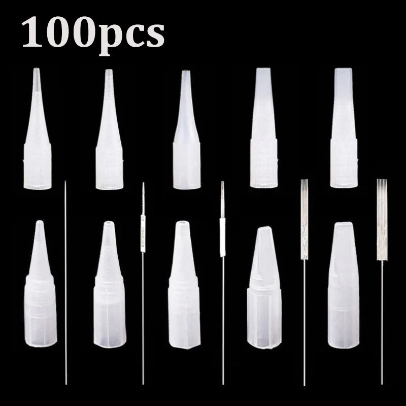 100p 1RL/3RL/5RL/5F/7F Individual Packed Eyebrow Tattoo Tip Permanent Makeup Machine Tattoo Needle Tip Tattoo Nozzle Needle Caps - Sun Studio