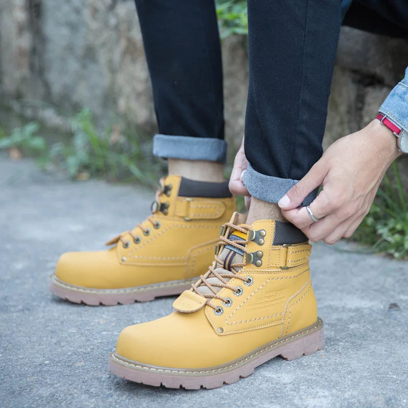 Echtes Leder Herren Winter Frühling Knöchel Trekking Militär Schnee Gelbe Taktische Stiefel Outdoor Schuhe für Frauen Männer Arbeitsschuhe