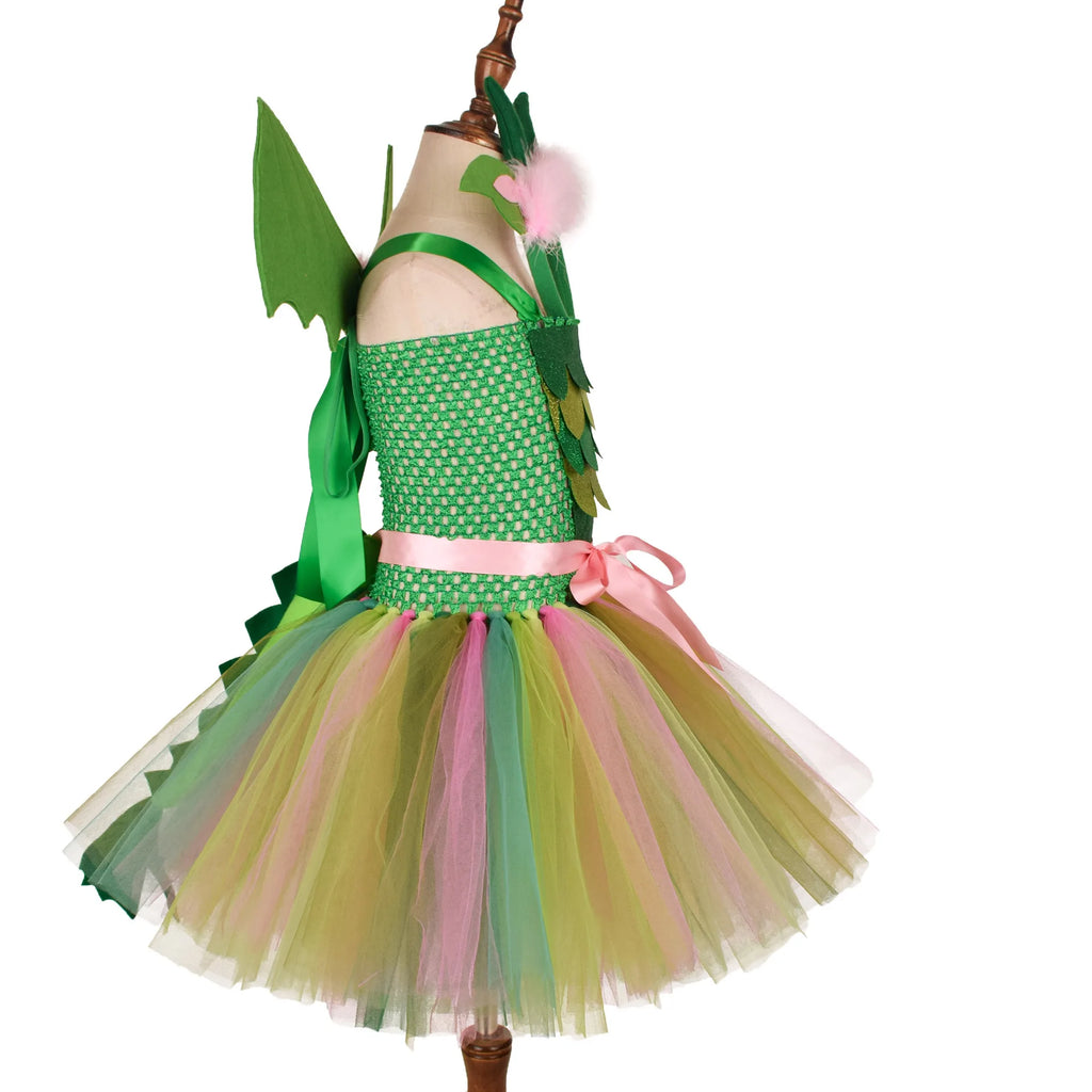 Green Kids Girls Dinosaur Cosplay Dresses Birthday Party Tutu Dresses for Baby Cartoon Princess Girls Costumes Set for Halloween - Sun Studio
