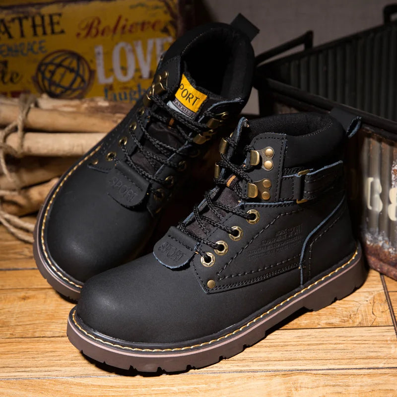 Echtes Leder Herren Winter Frühling Knöchel Trekking Militär Schnee Gelbe Taktische Stiefel Outdoor Schuhe für Frauen Männer Arbeitsschuhe