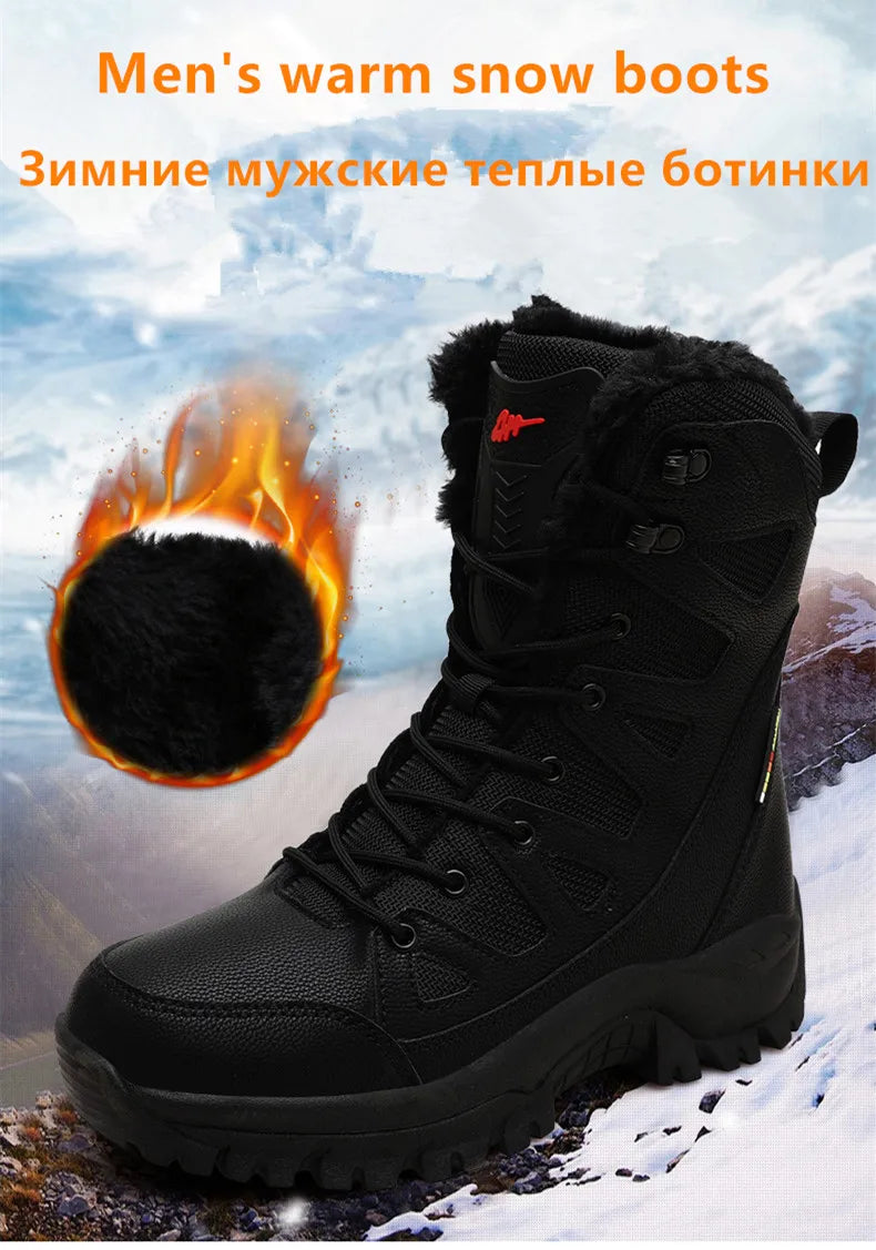 New Warm Plush Snow Boots Men Lace Up Casual High Top Men's Boots Waterproof Winter Boots Anti-Slip Ankle Boots Men's Work Boots - Sun Studio