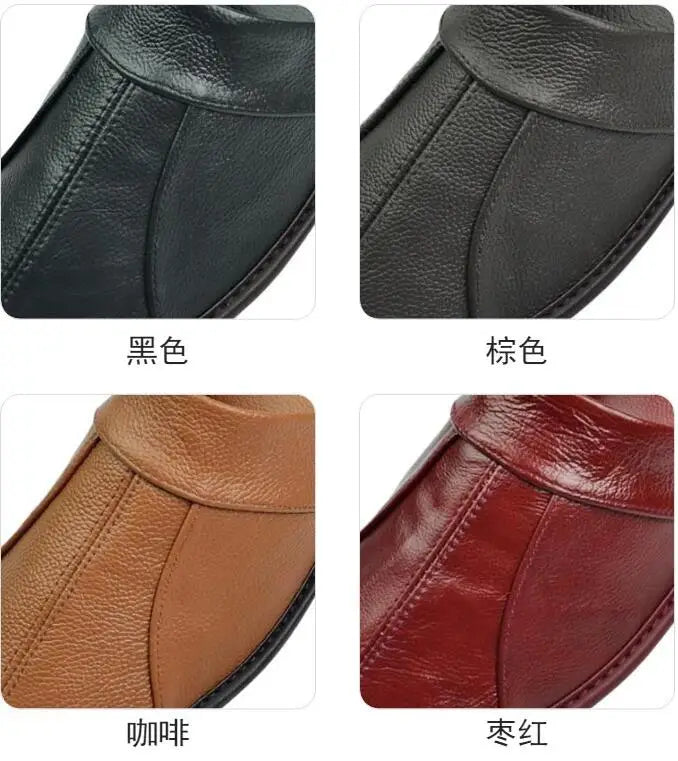 Men's Luxury Cow Split Leather Handmade Men Home Slippers Spring Slip on Soft Comfortable Black Brown Bedroom Indoor Flat Shoes - Sun Studio