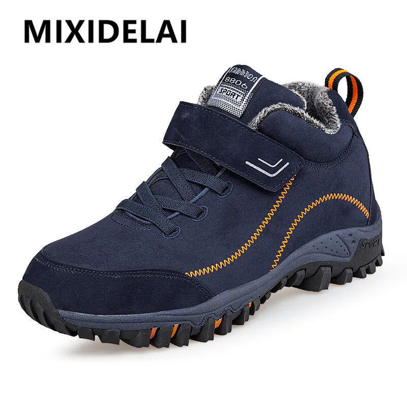 Brand Winter Men Suede Work Shoes Fur Warm Ankle Boots Outdoor Non-slip Men's Boots Men Waterproof Snow Boots Big Size 36-48 - Sun Studio