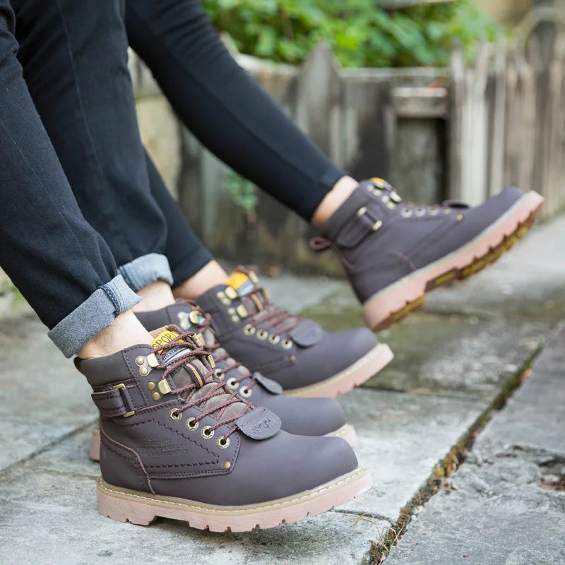 Echtes Leder Herren Winter Frühling Knöchel Trekking Militär Schnee Gelbe Taktische Stiefel Outdoor Schuhe für Frauen Männer Arbeitsschuhe