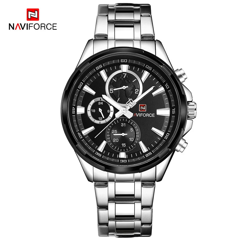 NAVIFORCE Classic Casual Business Male Watches Stainless Steel Waterproof Wristwatch Quartz Date Display Clock Relogio Masculino - Sun Studio