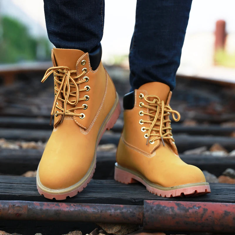Genuine Leather Men's Winter Spring Ankle Treking Military Snow Yellow Tactical Boots Outdoor Footwear for Women Men Work Shoes - Sun Studio