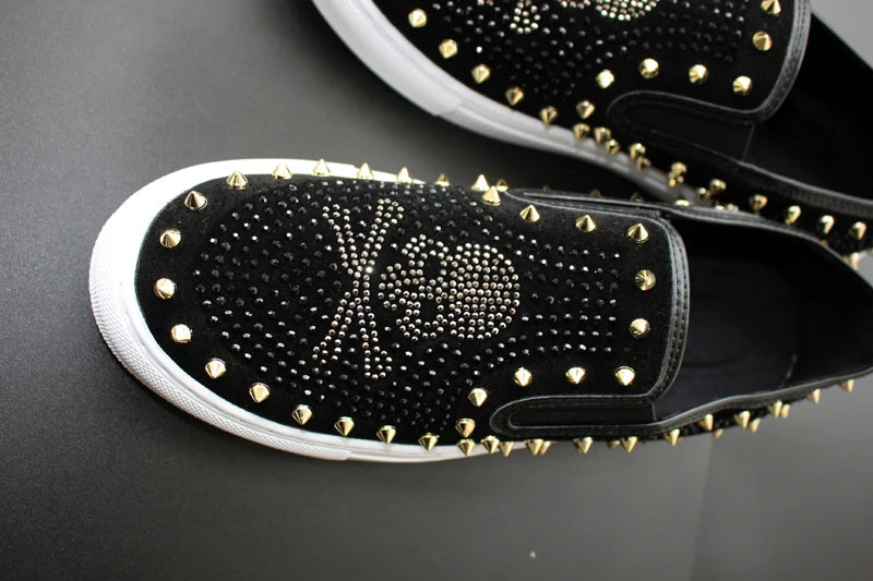 2025 New Shoes for Men Tide Leather Casual Shoes Spring Autumn Cool Skull Rivet Flat Shoes Leisure Slip-on Loafers - Sun Studio