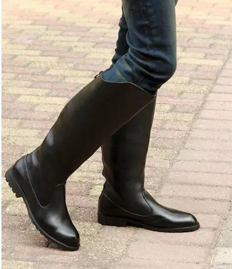 Men British Honour Guard Motorcycle Riding Equestrian Mens Boots Knee High Casual Zipper Cowboy Leather stage boots size 37 46 - Sun Studio