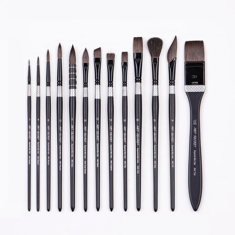 Artsecret New Arrival #940 Watercolor Painting Brush 13/Set Organic Blue Squirrel Horse Hair Fashion Wooden Handle Art Supplies - Sun Studio